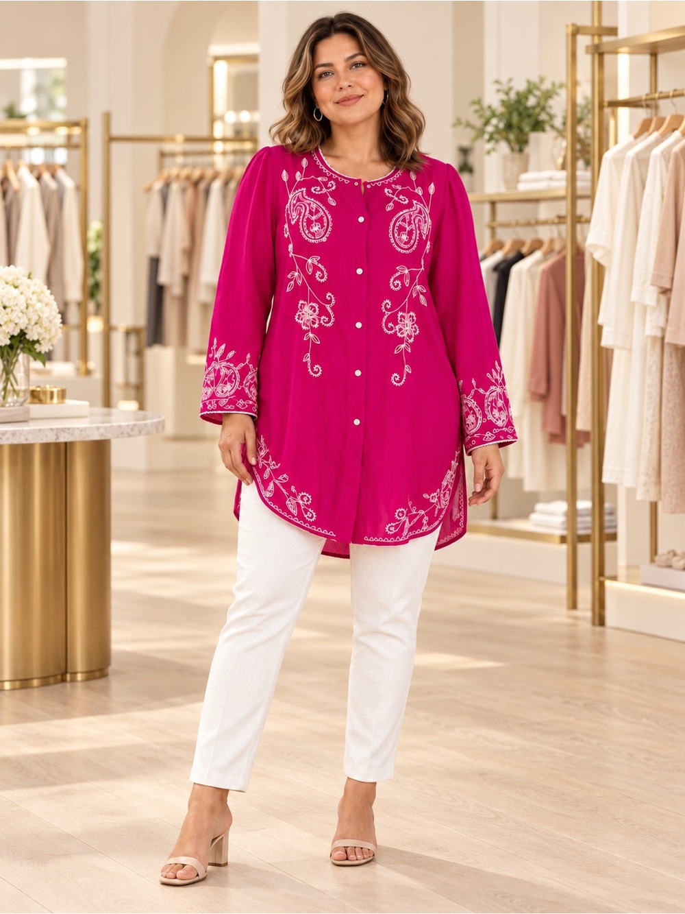 Antthony Pink Embroidered Sequined Tunic Blouse – New 1X